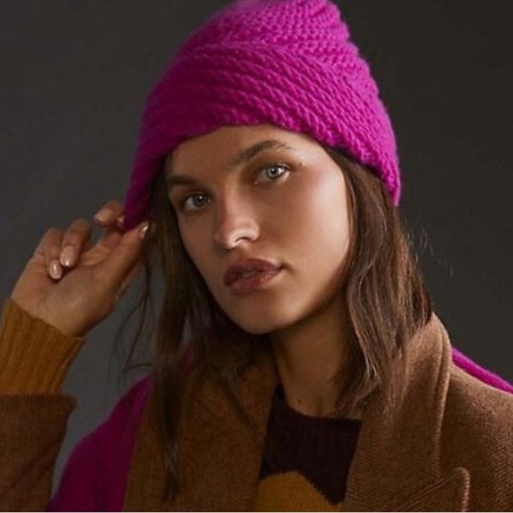 Anthropologie Accessories - Anthropologie Cashmere Beanie Hat Cozy Knit Purple New Warm Winter One Size